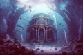 Fantasy underwater seascape with lost city. Generative AI Royalty Free Stock Photo