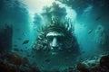 Fantasy underwater seascape with lost city. Generative AI