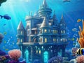 Fantasy underwater world with a castle building and swimming exotic fish Royalty Free Stock Photo