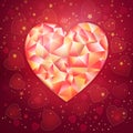 Fantasy Valentines day romantic design with low poligonal jewel heart on an royal red background