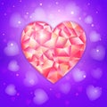 Fantasy Valentines day romantic design with low poligonal jewel heart on an ultraviolet background