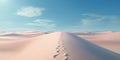 fantasy vast desert landscape with blue sky and very few clouds. footprints on the sand. Royalty Free Stock Photo