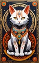 Fantasy vector image of a cat in ethnic patterns, backgrounds for smartphones, basis for printing and design