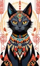 Fantasy vector image of a cat in ethnic patterns, backgrounds for smartphones, basis for printing and design