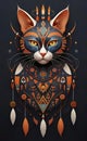 Fantasy vector image of a cat in ethnic patterns, backgrounds for smartphones, basis for printing and design