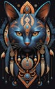 Fantasy vector image of a cat in ethnic patterns, backgrounds for smartphones, basis for printing and design