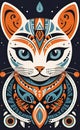 Fantasy vector image of a cat in ethnic patterns, backgrounds for smartphones, basis for printing and design