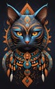 Fantasy vector image of a cat in ethnic patterns, backgrounds for smartphones, basis for printing and design