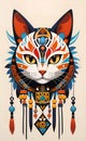 Fantasy vector image of a cat in ethnic patterns, backgrounds for smartphones, basis for printing and design