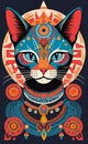 Fantasy vector image of a cat in ethnic patterns, backgrounds for smartphones, basis for printing and design