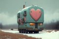 Fantasy truck with valentine heart created with Generative AI. Valentine`s Day concept