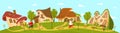 Fantasy village cottage, idyllic countryside lifestyle, vector illustration