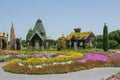 Fantasy village with houses and castles near the colorful flowerbeds Royalty Free Stock Photo