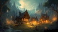 Fantasy Village: Magic and Mystery in a Fairytale Landscape Royalty Free Stock Photo