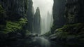 Fantasy Wallpaper: Serene Faces In Misty Karst Gorge