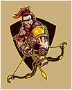 Fantasy Warrior Carrying Archer Cartoon Mascot Logo Badge