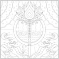 Fantasy water key, adult and kid coloring page in stylish vector illustration