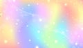 Fantasy watercolor illustration with rainbow pastel sky with stars. Abstract unicorn cosmic backdrop. Cartoon girlie