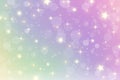 Fantasy watercolor illustration with rainbow pastel sky with stars. Abstract unicorn cosmic backdrop. Cartoon girlie