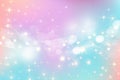 Fantasy watercolor illustration with rainbow pastel sky with stars. Abstract unicorn cosmic backdrop. Cartoon girlie