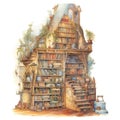 Fantasy watercolor magical library illustration