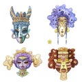 Fantasy watercolor tribal masks collection