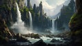 Fantasy Waterfall: A Majestic Cascade Between Two Mountains