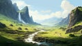 Fantasy Waterfalls And Mountains: A Majestic Landscape Of Tyler Jacobson\'s Style Royalty Free Stock Photo