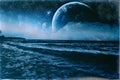 Fantasy Wavy Blue Shoreline Vintage Old Photo