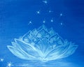 Fantasy white lotus on the night starry sky painted with oil paints Royalty Free Stock Photo