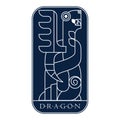 Fantasy winged viking dragon. Dark blue Medieval card