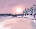 Fantasy winter illustration freezing lake