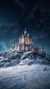 Fantasy winter landscape with a snowy castle