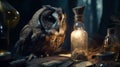 Fantasy wise owl is the keeper of secrets holds golden key to knowledge