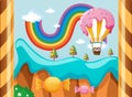 Fantasy world with candy balloon over the rainbow