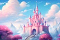 Princess Castle,Magic Pink Castle in the clouds.GenerativeAI. Royalty Free Stock Photo