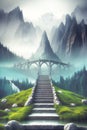 Fantasy World Giant Stairway Sky Mystic Surreal Generated By Ai