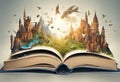 Fantasy world inside of the book. Concept of education imagination and creativity from reading books. - 24