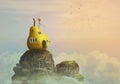 Pear house on the top of the mountain, in clouds Royalty Free Stock Photo