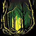 Fantasy yellow green dark forest. Vector illustration