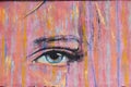 Fanzara CastellÃÂ³n, Spain - September 20, 2020: Graffiti of a woman`s eye created by Carlos Callizo, in the small town in