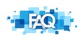FAQ blue overlapping squares banner