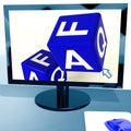 Faq Dice On Computer Screen Showing Online Assistance Royalty Free Stock Photo