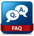 Faq (question answer bubble icon) blue square button red ribbon Royalty Free Stock Photo