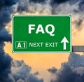 FAQ road sign against clear blue sky Royalty Free Stock Photo