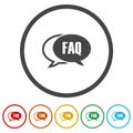 FAQ speech bubble icon. Set icons in color circle buttons Royalty Free Stock Photo