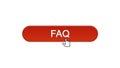 FAQ web interface button clicked with mouse cursor, wine red, online support Royalty Free Stock Photo
