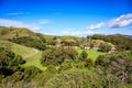 Far away view of Fort Baker with deep blue skies and a few scattered clouds