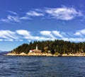 A far away view of the Point Atkinson Lighthouse in West Vancouver, British Columbia, Canada. Royalty Free Stock Photo