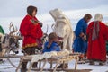 Far North, Yamal Peninsula, Reindeer Herder`s Day, local residents in national clothes of Nenets